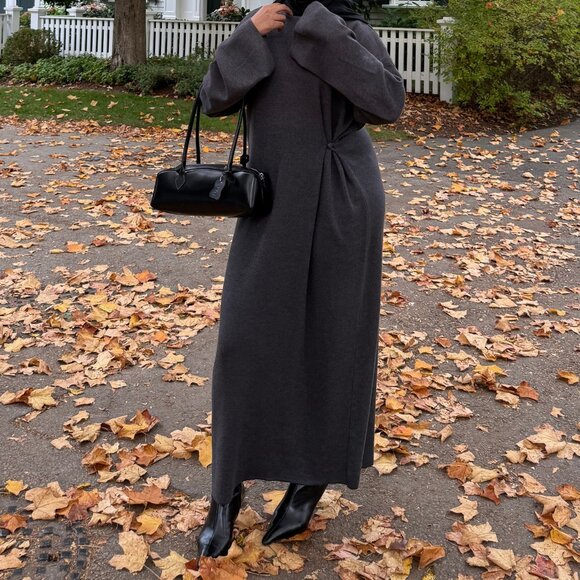 Grey Dress with Waist Button Detail - Picture 1 of 2